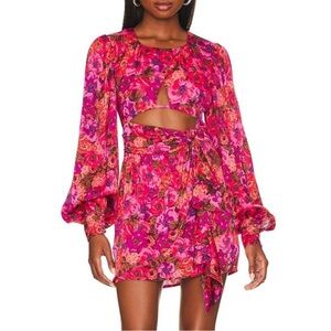 For Love & Lemons, Lauren Long Sleeve Mini Dress Large